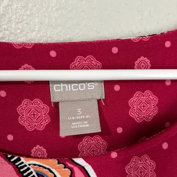 Chicos Paisley Twist Tee Women Size 3 XL Pink Berry Scoop Neck Stretchy - Picture 7 of 9